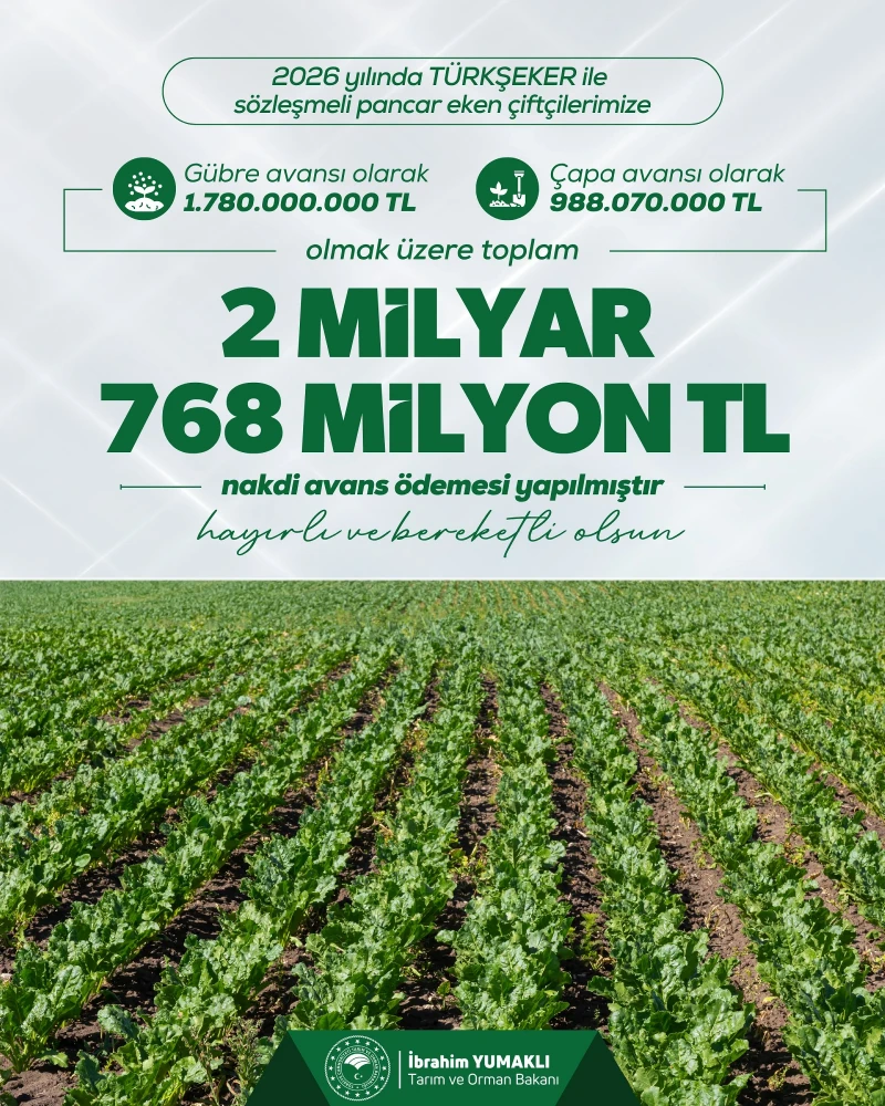 Pancar üreticilerine 2,8 milyar lira avans ödemesi yapıldı