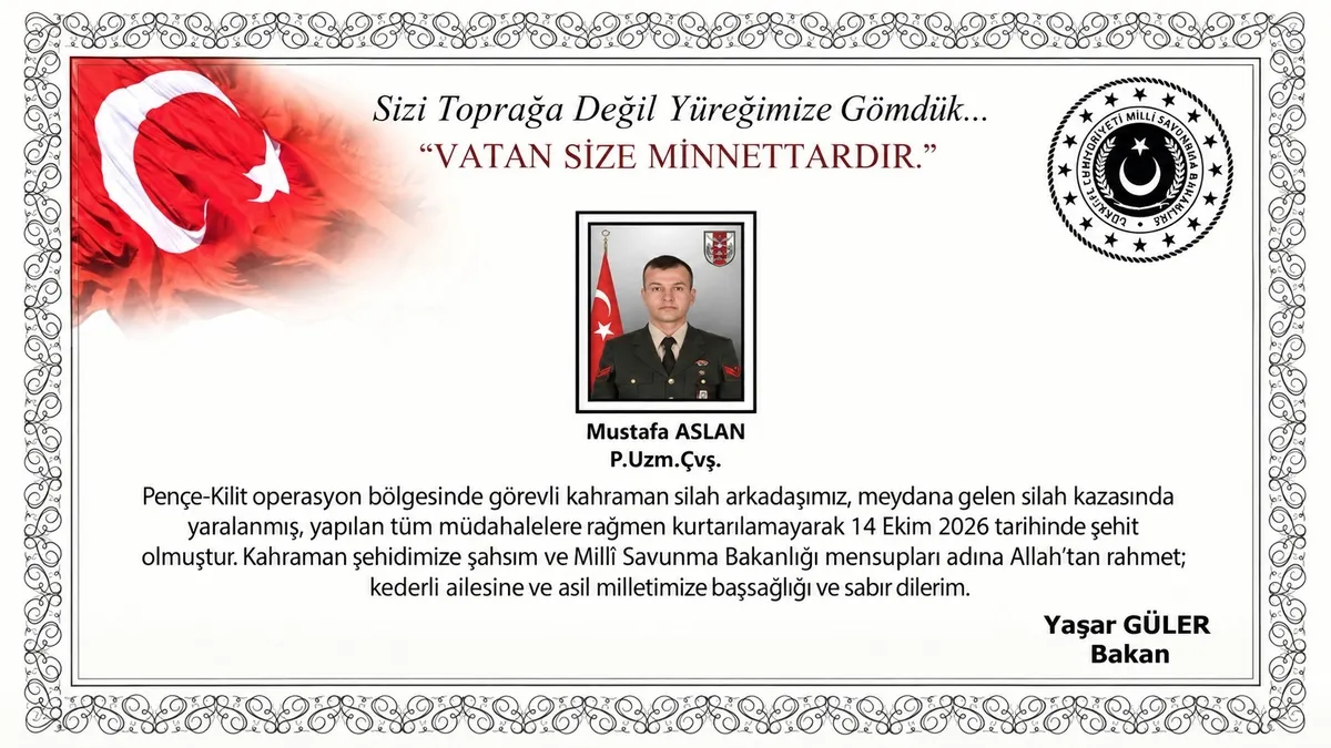 Pençe-Kilit'te silah kazası: Uzman Çavuş Mustafa Aslan şehit oldu