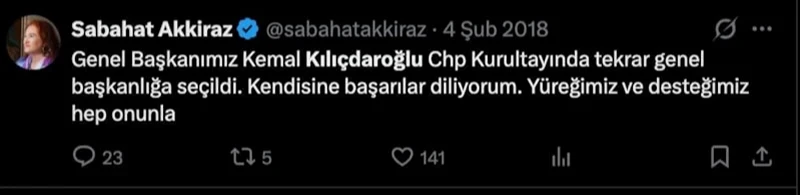 Sabahat Akkiraz'ın Kılıçdaroğlu'na Destek Paylaşımları Ortaya Çıktı
