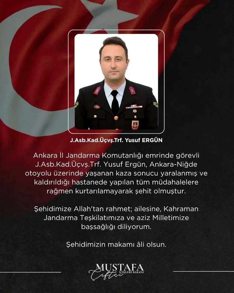 Şehidin Var Türkiye! Jandarma Astsubay Üstçavuş Yusuf Ergün Şehit Oldu