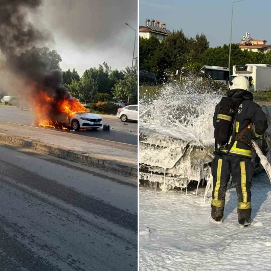 Seyir Halindeyken Alev Alan Otomobilde 4 Kişi Yaralandı