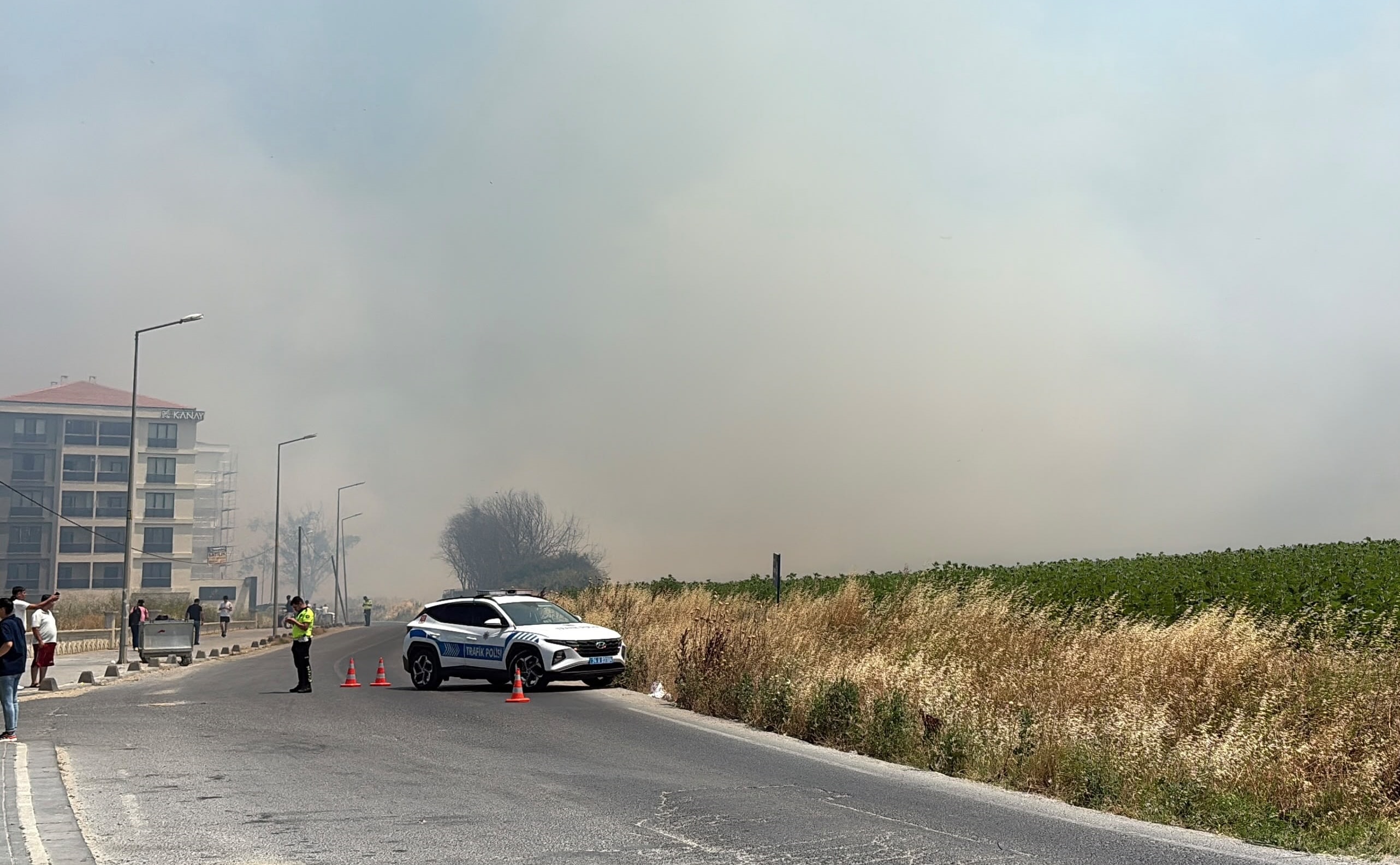 Silivri'deki otluk yangınına havadan müdahale sürüyor