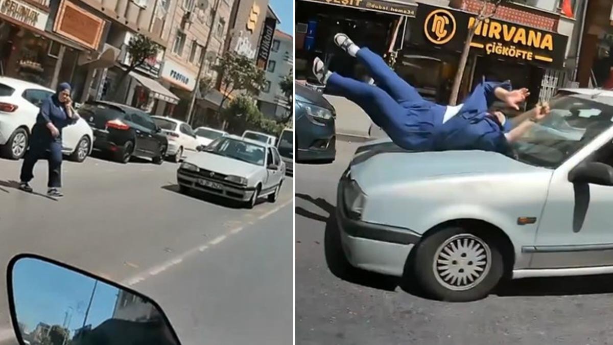Sollama yapan sürücü kadını metrelerce havaya savurdu