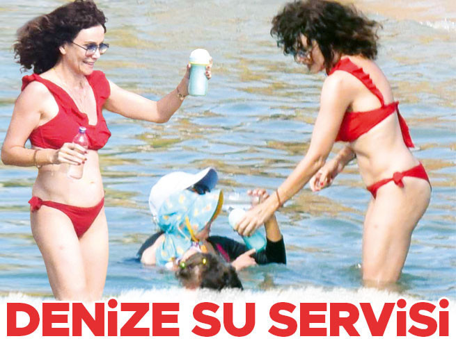 Songül Öden Bodrum'da Deniz Keyfi: Minik Kızına Su Servisi
