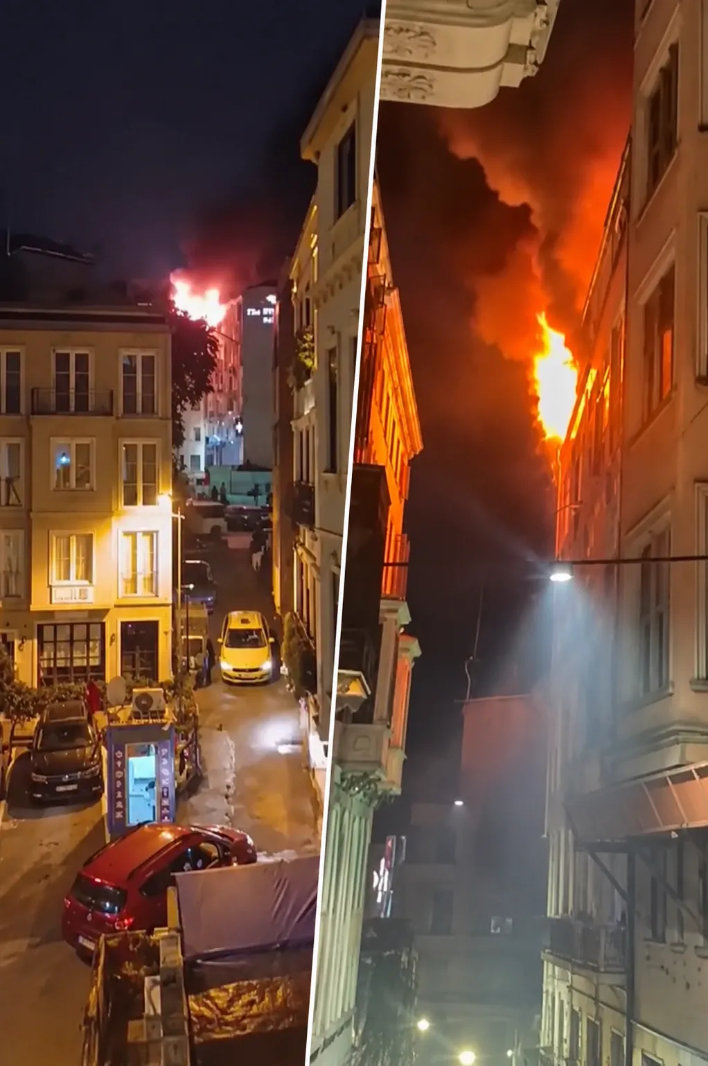 Taksim'de Yangın: 6 Katlı Binanın Çatısı Alevlere Teslim Oldu