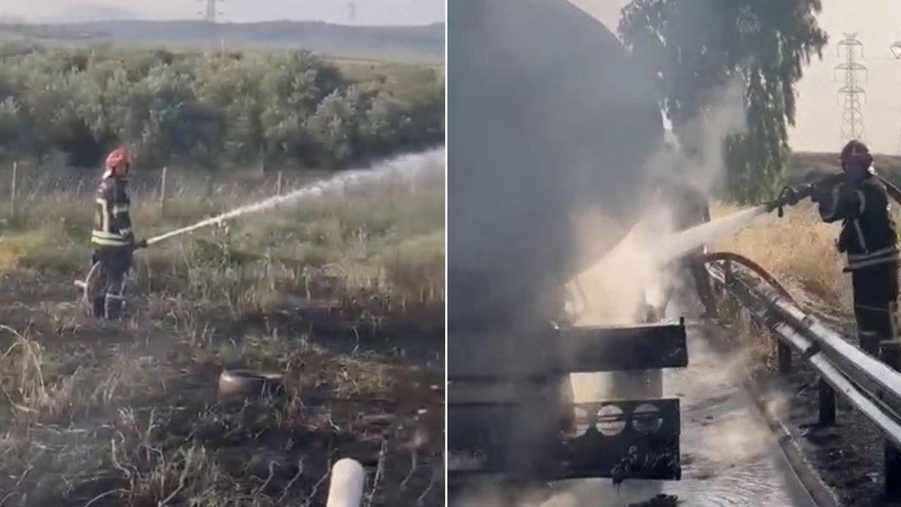 Tanker lastiği yangını 500 m² zeytin bahçesini kül etti