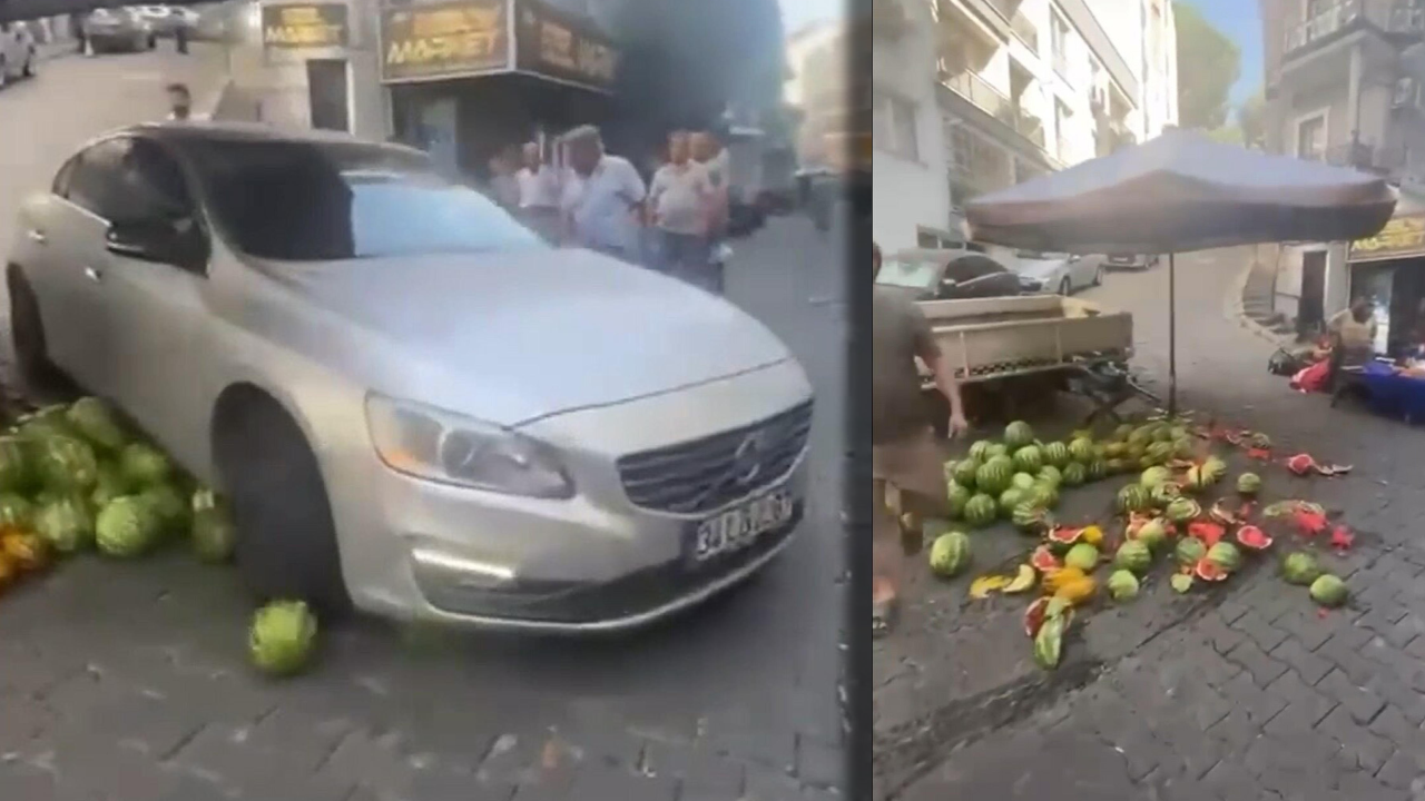 Tartıştığı esnafın karpuzlarını otomobiliyle ezdi