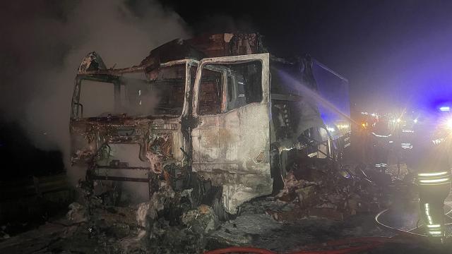 Tavuk eti yüklü tır Bolu'da alevlere teslim oldu