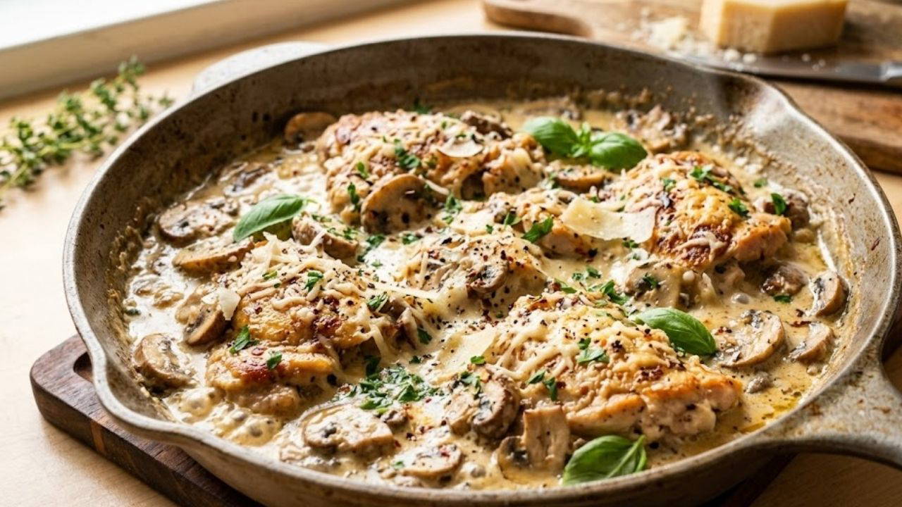 Tek Tavada Kremalı Mantarlı Parmesanlı Tavuk: Pratik ve Lezzetli Akşam Yemeği