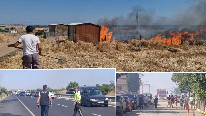 Tekirdağ'daki tarım yangını yerleşim alanlarını tehdit ediyor