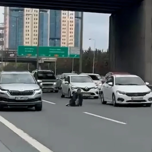 TEM'de Trafiğin Ortasına Oturan Şahıs Sürücüler Tarafından Kurtarıldı
