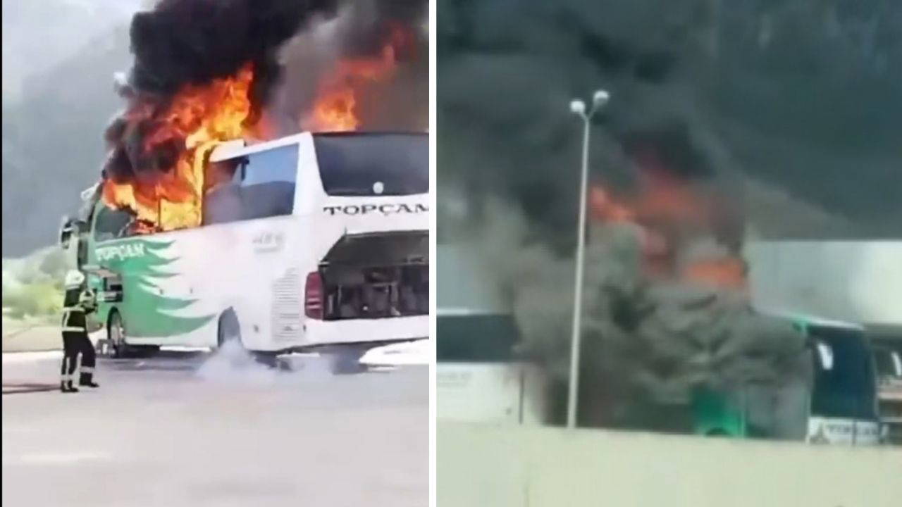 Terminalde yolcu otobüsü alev alev yandı: Amasya'da yangın paniği