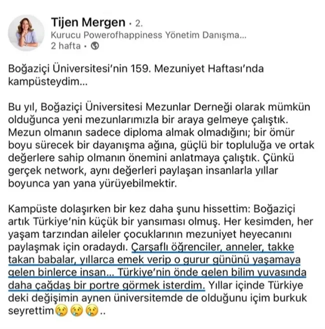 Tijen Mergen'in Boğaziçi paylaşımı tartışma yarattı