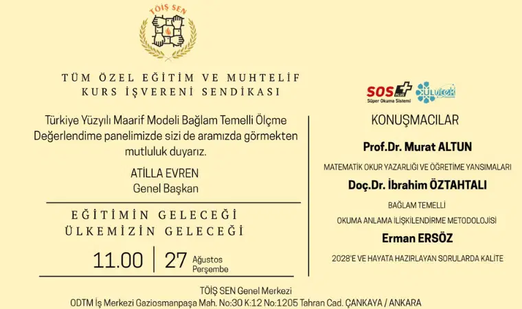 TÖİŞ SEN, Türkiye Yüzyılı Maarif Modeli'nde Ölçme ve Değerlendirmeyi Masaya Yatırıyor