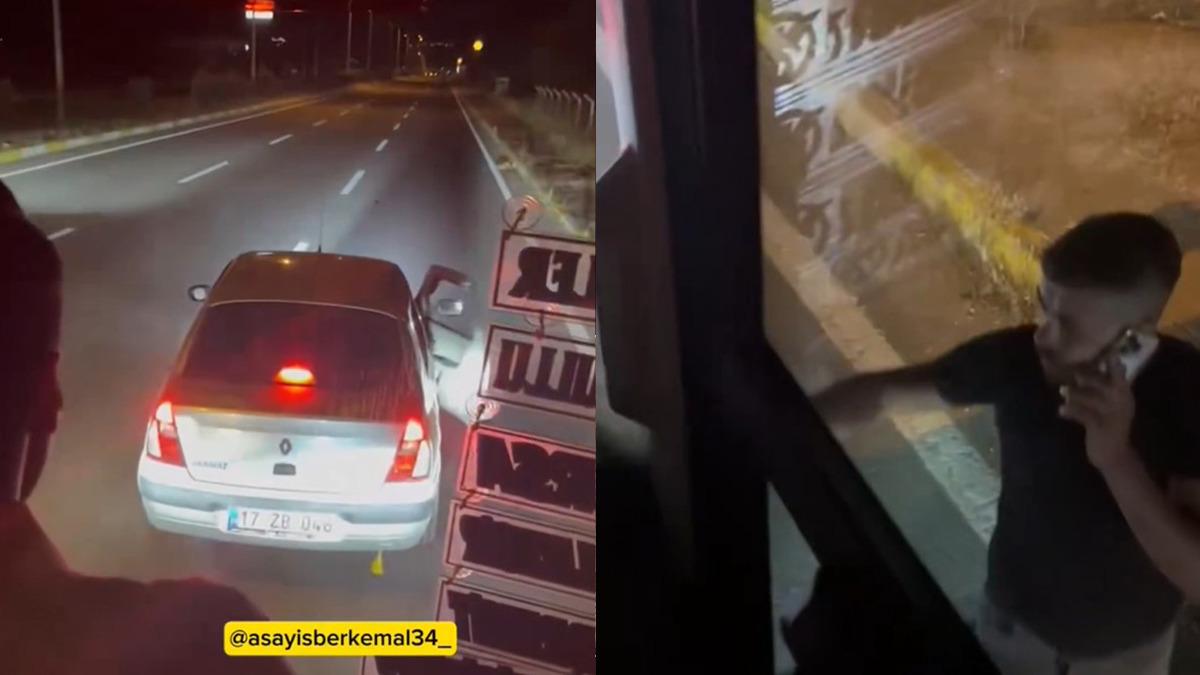 Trafik magandaları yolcu otobüsüne saldırdı: O anlar kamerada