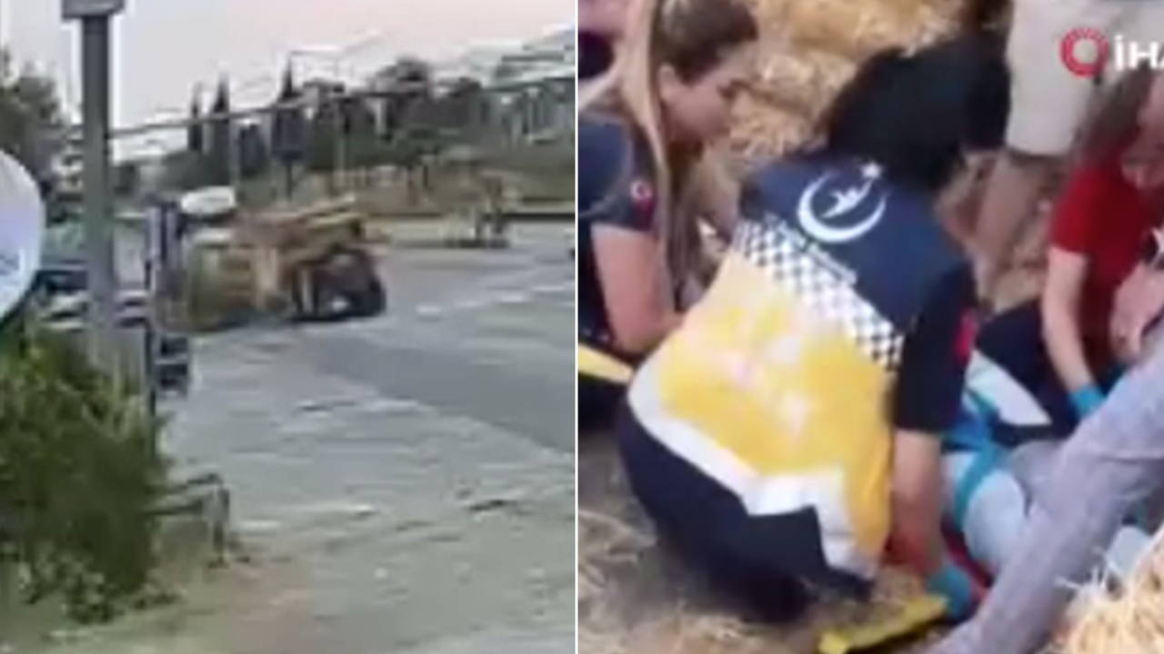 Traktörden düşen 1 tonluk balya yoldaki adamın üzerine düştü