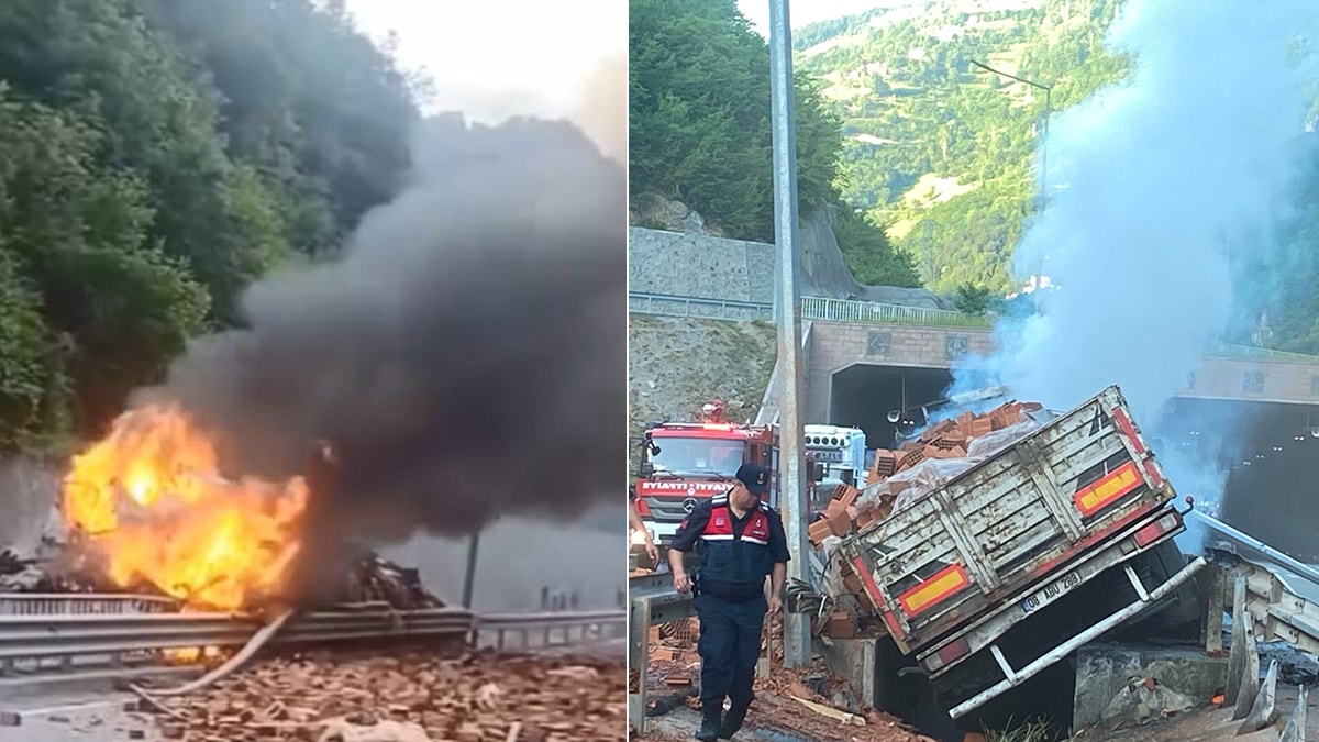 Tuğla yüklü kamyon Trabzon'da şarampole devrildi: Şoför hayatını kaybetti
