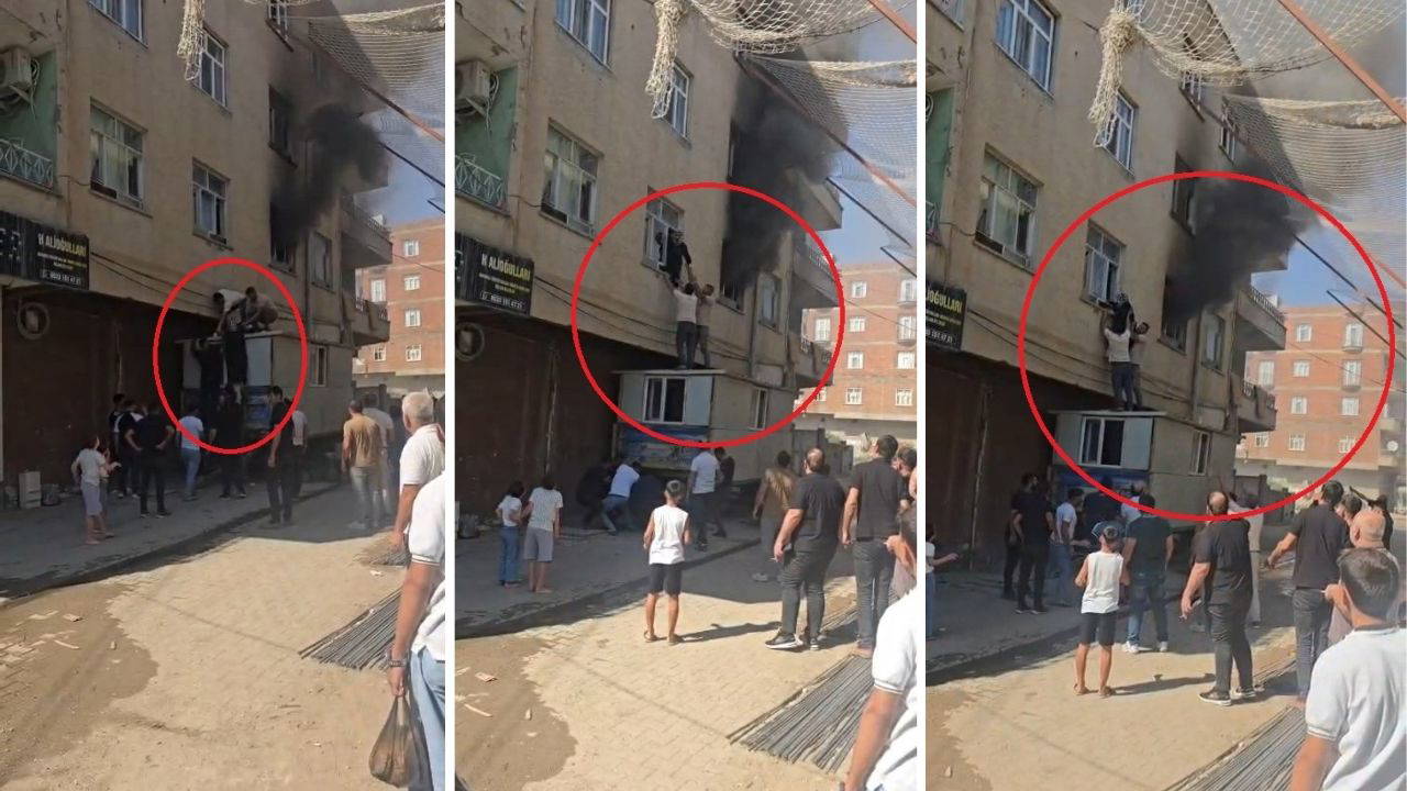 Yangında Mahsur Kalan Kadını Konteyner Üzerinden Kurtardılar