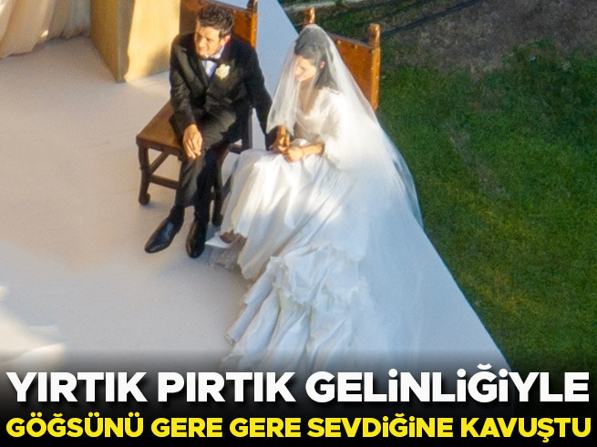 Yırtık gelinlikle göğsünü gere gere evlenen gelin olay oldu