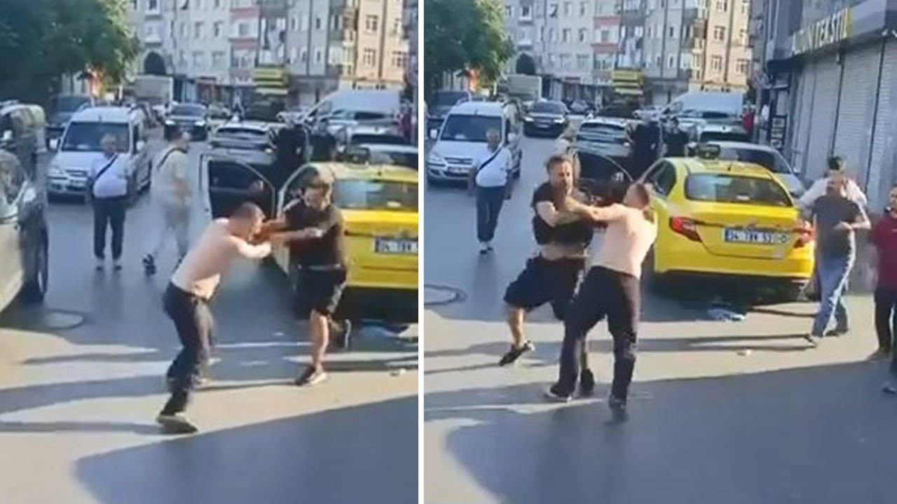 Zeytinburnu'nda taksiciler arasında yumruklu kavga kamerada