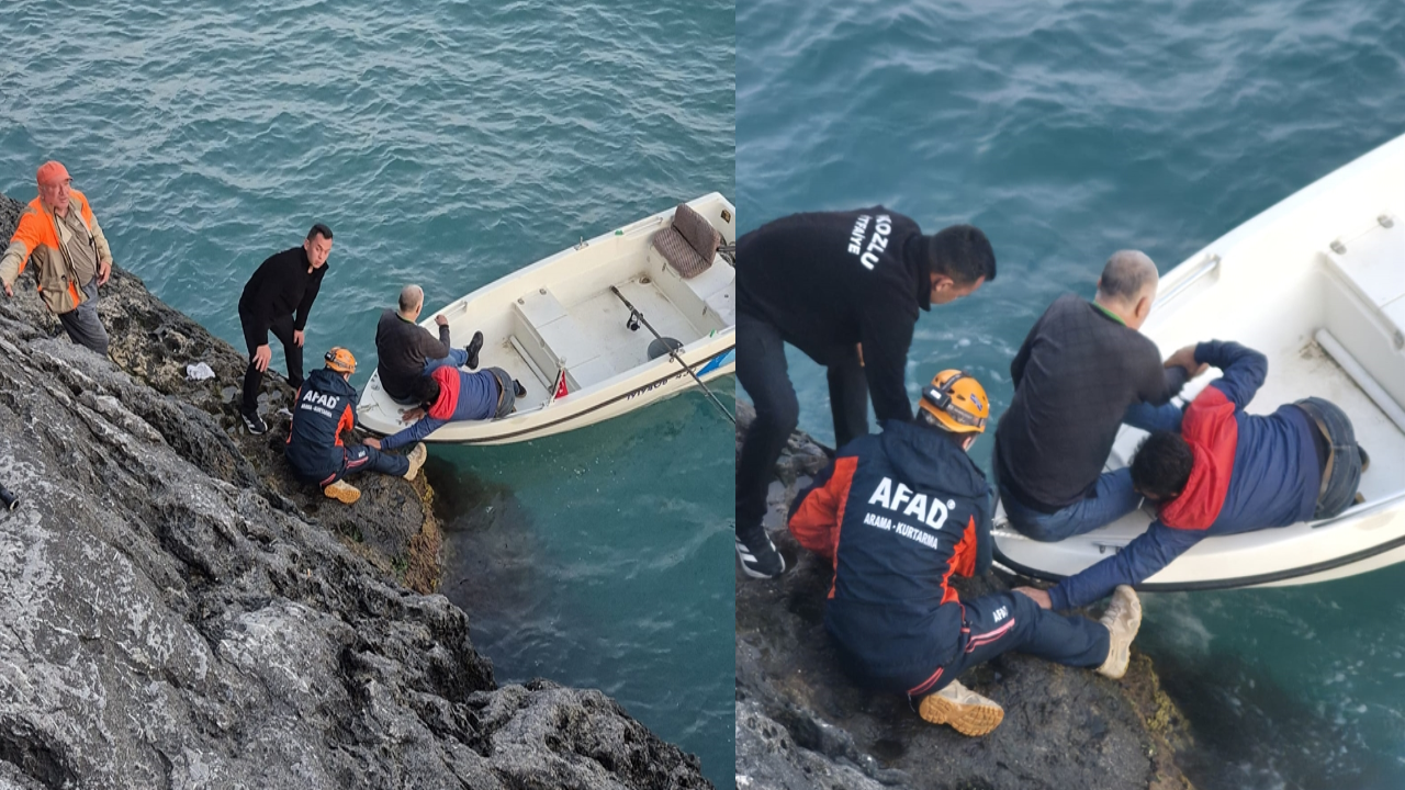 Zonguldak’ta balıkçının kayalıklarda mahsur kalma anı
