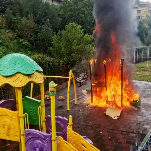 Zonguldak'ta Üşüyen Çocuklar Kaydırağı Ateşe Verdi