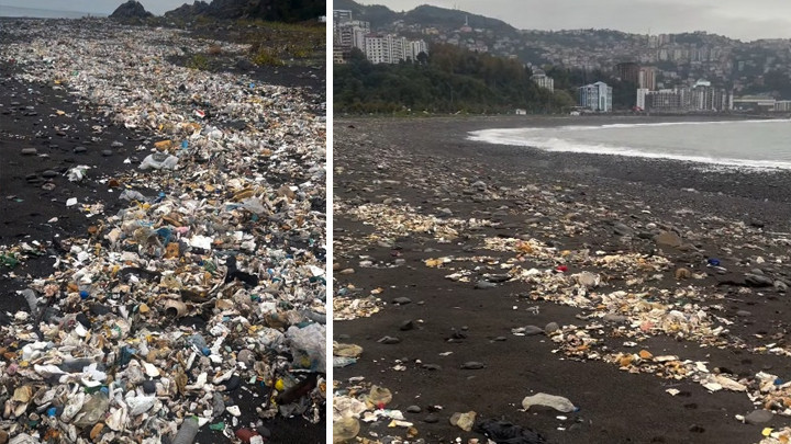 Zonguldak'ta sağanak sonrası denize sürüklenen çöpler kıyıya vurdu