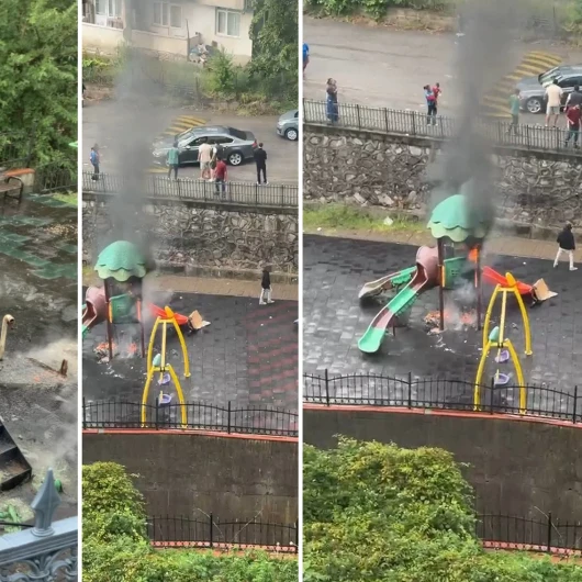 Zonguldak'ta Üşüyen Çocuklar Parktaki Kaydırağı Ateşe Verdi